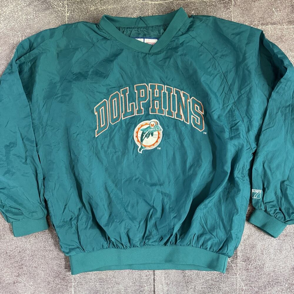 Men's Vintage 90's NFL Logo 7 Miami Dolphins Teal Blue Windbreaker Jacket Sz L